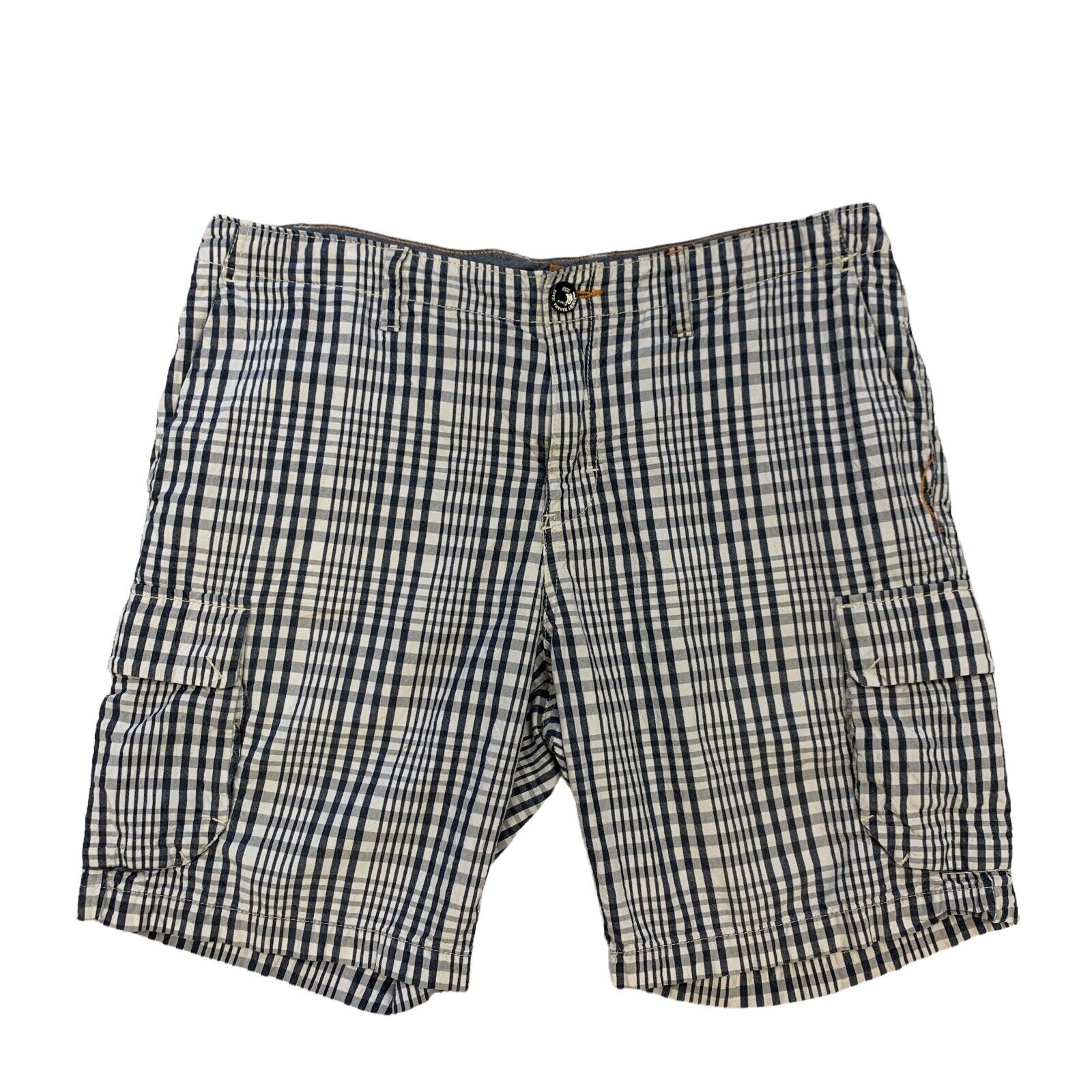 Tommy Bahama Cargo Shorts Men 35 Blue White Cotton Tencel Blend Casual Authentic